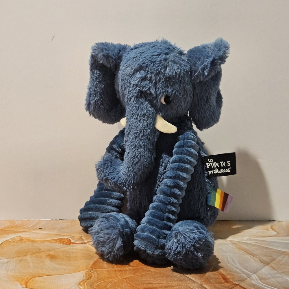 Les Deglingos Ptipotos Dimoitou Elephant Plush Blue 12" Stuffed Animal
